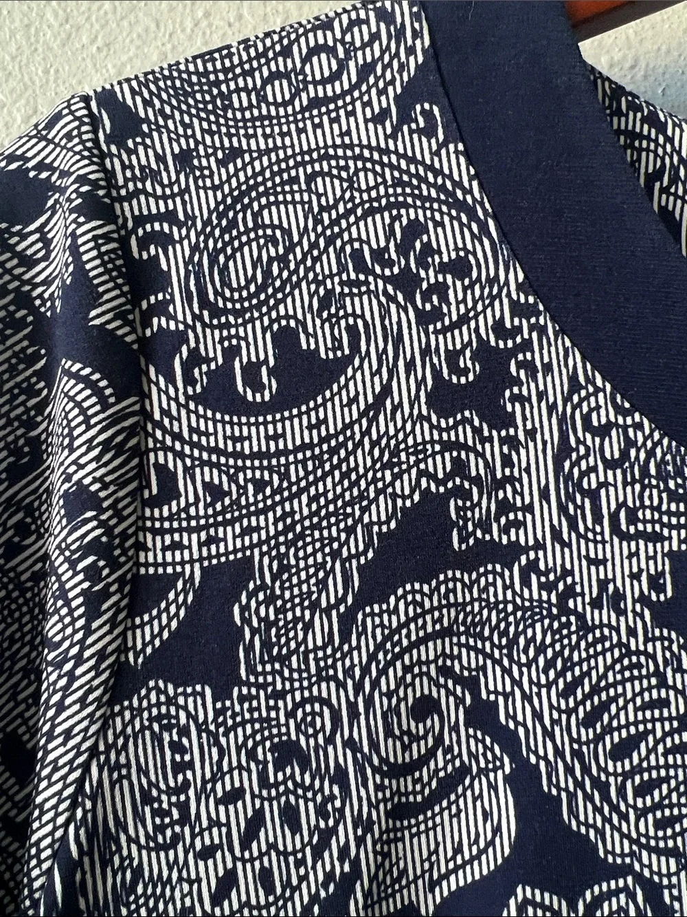 Michael Kors Navy and White Paisley Short Sleeve Dress